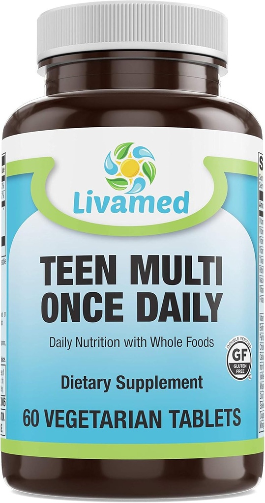 Natural Food Rich Teen Multivitaminski dodatek – Minerali in zelišča za najstnike in dekleta zdravje, Imuno & Energy Boost- dodatek za aktivne otroke optimalno zdravje in dobro počutje – vegetarijanski 60 Tabs