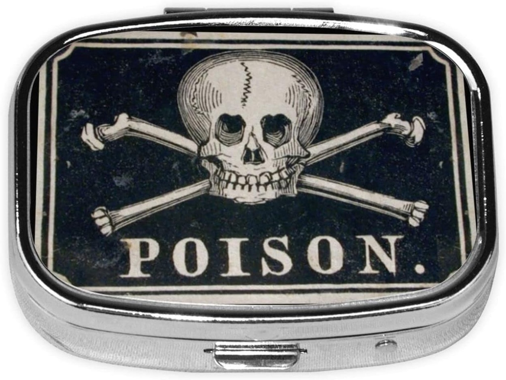 Metal 2 müqaviləsi Pill Organizer Travel Friendly Portable Compact Pill Box Cute Pill Case, Pocket Wallets Daily Portable Medicine Vitamin Tablet Storage (Poison Black)