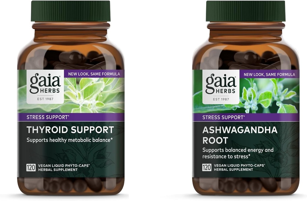 Gaia byliny Ashwagandha Root - Vyrobené s organickým Ashwagandha Root - 120 Vegan Tekuté Phyto-Capsules & Podpora štítnej žľazy - Podpora zdravej metabolickej rovnováhy a celkové dobre-Being - 120 Vegan Liquid Phyto