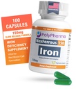Polysaccharide Iron Complex 150mg for Anemia Support - Prevention & Treatment of Iron Deficiency, Supports Red Blood Cells Formation, Gentle on the Stomach, High Potency, USA-Made, 100 Capsules
