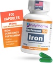 Polysackarid Iron Complex 150mg för Anemia Support - Förebyggande och behandling av järnbrist, stöder röd blodcellsbildning, Gentle på magen, hög styrka, USA-Made, 100 kapslar