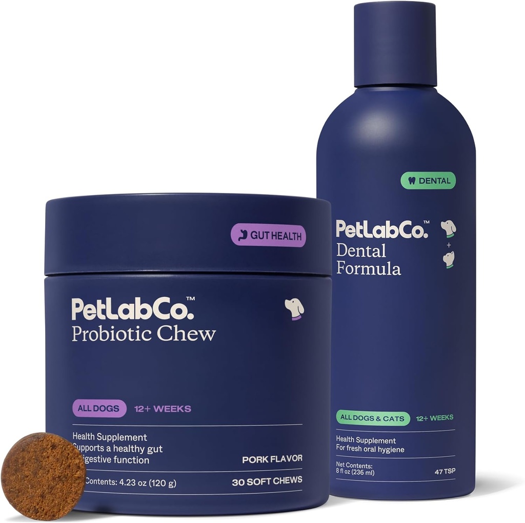 Petlab Co. – Dog Teeth Cleaning & Gut Health Bundle: Dog Dental Công thức cho hơi thở tươi, Healthy Teeth & Gums & Promies for Gut Health, Seasonal Allergies, Da và Tai Phải