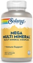 Solaray Mega Multi Mineral, Complexo Mineral Diário com Cálcio, Ferro, Magnésio, Zinco e Mais em Formas Altamente Absorvíveis Queladas, Saúde Geral e Suporte Imune, 50 Servões, 200 Cápsulas