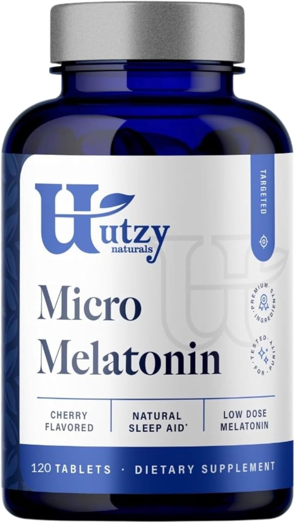 Utzy Naturals Micro Melatonin | Lav dose Melatonin 250mcg | med naturlig Cherry | trygt for barn | laget i USA | 120 tabletter