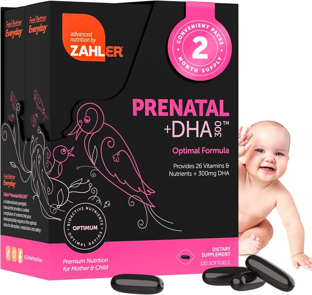 Zahler Prenatal Vitamin with DHA & Folate - DHA Supplements & Prenatal Multivitamin for Mother and Child - Kosher Prenatal DHA Prenatal Vitamins with Iron, Pre Natal Softgels (120 Count (Pack of 1))