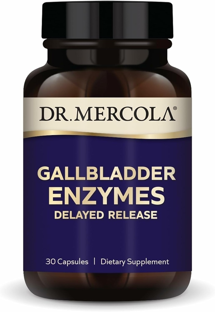Dr. Mercola Gallbladder Enzymes - Gallbladder & Digestive Health Support - כולל Pancreatic Protease, Amylase & Lipase - non-GMO, Gluten-Free & Soy-Free - 30 קפסולות שחרור נדחה (30 משרתים)