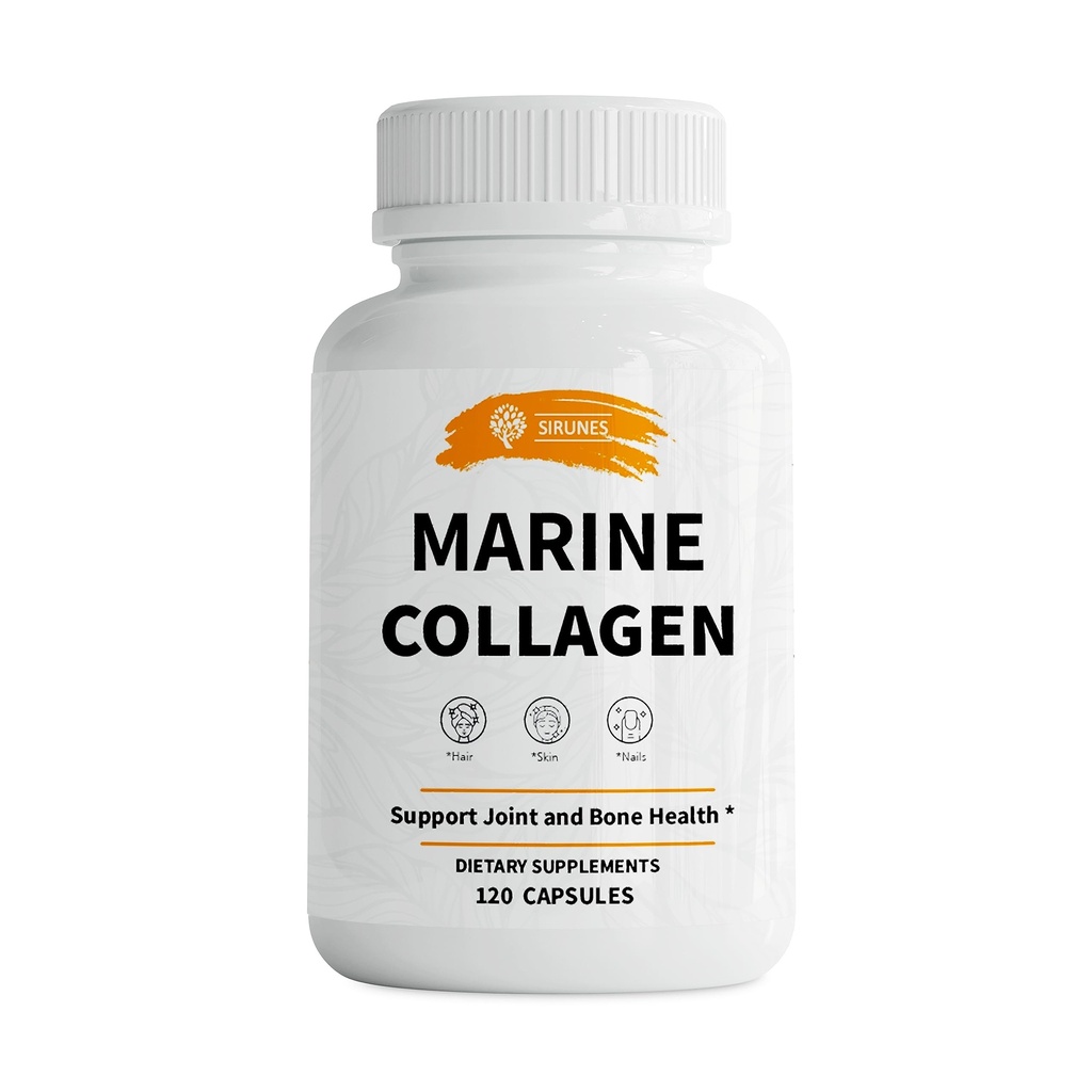 SIRUNES Marine Collagen Peptides, 120 Capsules - Fish Collagen Supplements for Women, Great for Hair, Skin, Nails, Joints & Bones - Made in USA