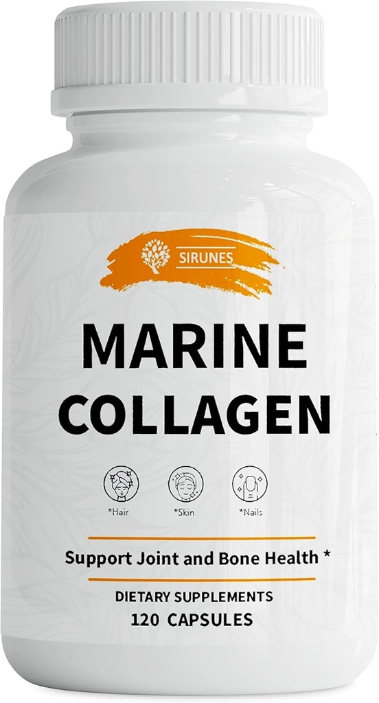 SIRUNES Marine Collagen Peptides, 120 Kapsul-Fish Collagen Suplemen untuk Perempuan, Besar untuk Rambut, Skin, Nails, Joints & Bones - Dibuat di AS