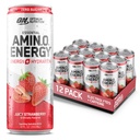 Optimum Nutrition Amino Energy Sparkling Hydration Drink, Electrolytes, kofeiini, Aminohapot, BCAAs, sokeriton, mehukas mansikka, 12 Fl Oz, 12 Pack (Pakkaus toukokuussa vary)