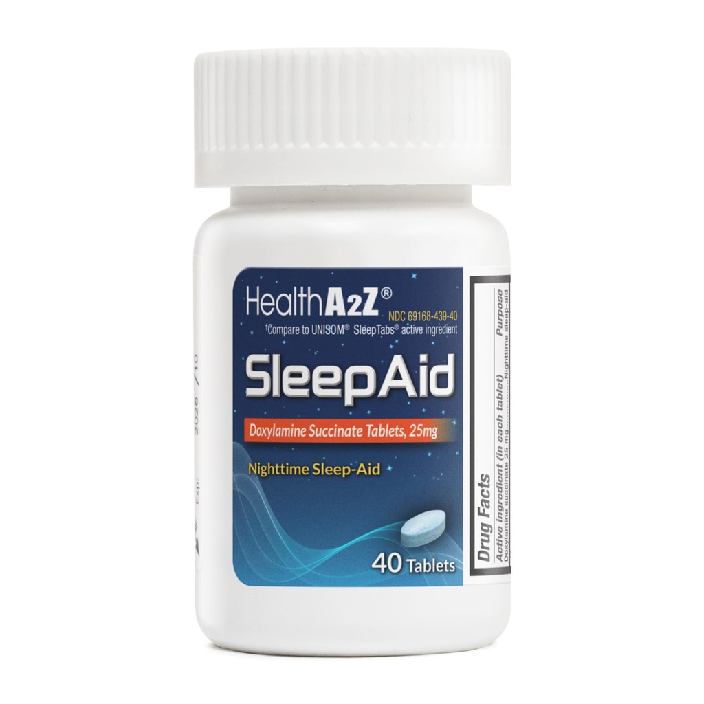 HealthA2Z® Nighttime Sleep-Aid, Doxylamine Succinate 25mg, 40 Counts (Pack of 1), Safe & Effective