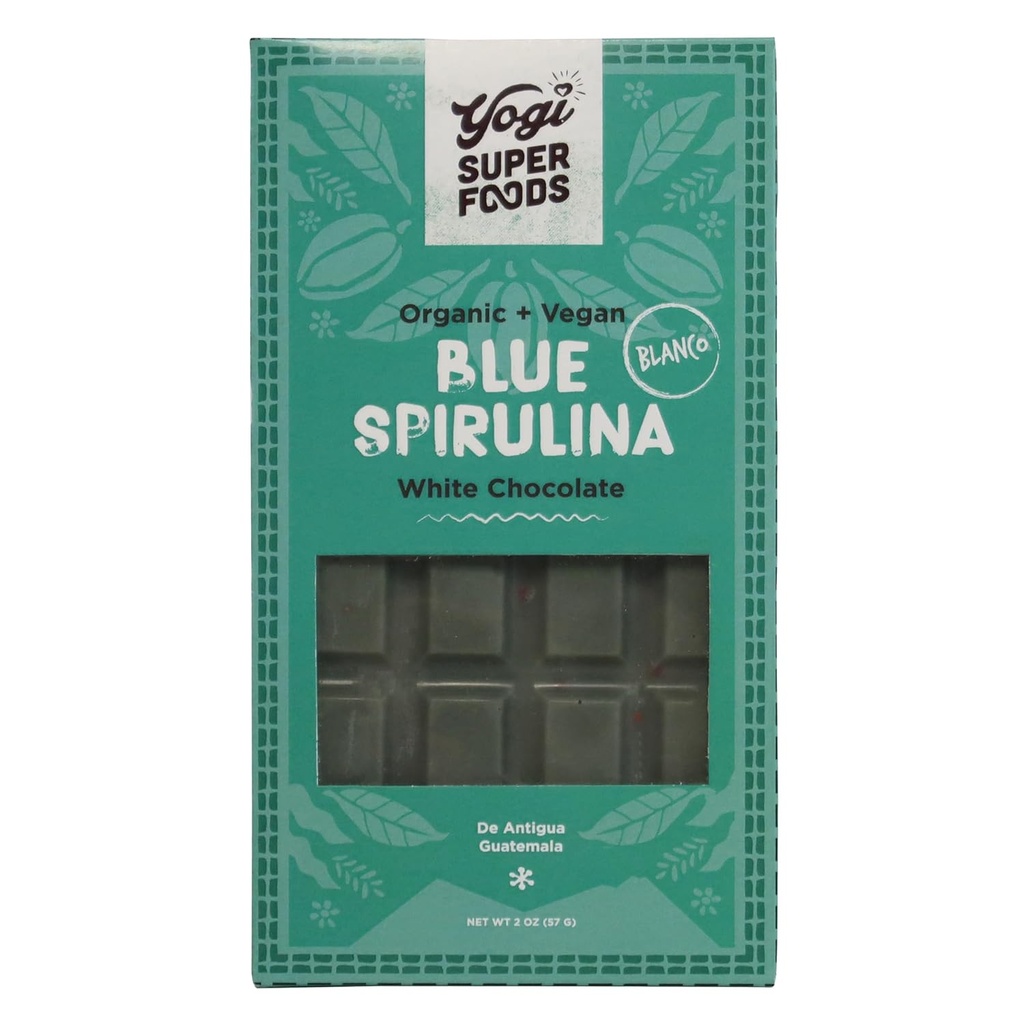 Yogi Super Alimentos Vegan Branco Chocolate Azul Spirulina Bar, saudável & orgânico para a energia Boost feito de manteiga de cacau cru, aveia sem glúten, Adoçado com açúcar painel, Macadamia Nuts - 1 Bar