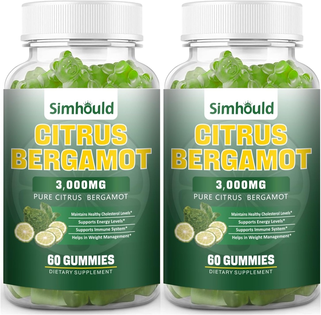 2 Pack Citrus Bergamot Gummies -3000MG Citrus Bergamot Extract Cholesterol Lowering Supplement for lmmune Support Healthy Anti-Aging, Hight Cholesterol Vegan Gummy 120 Counts Lime Flavor