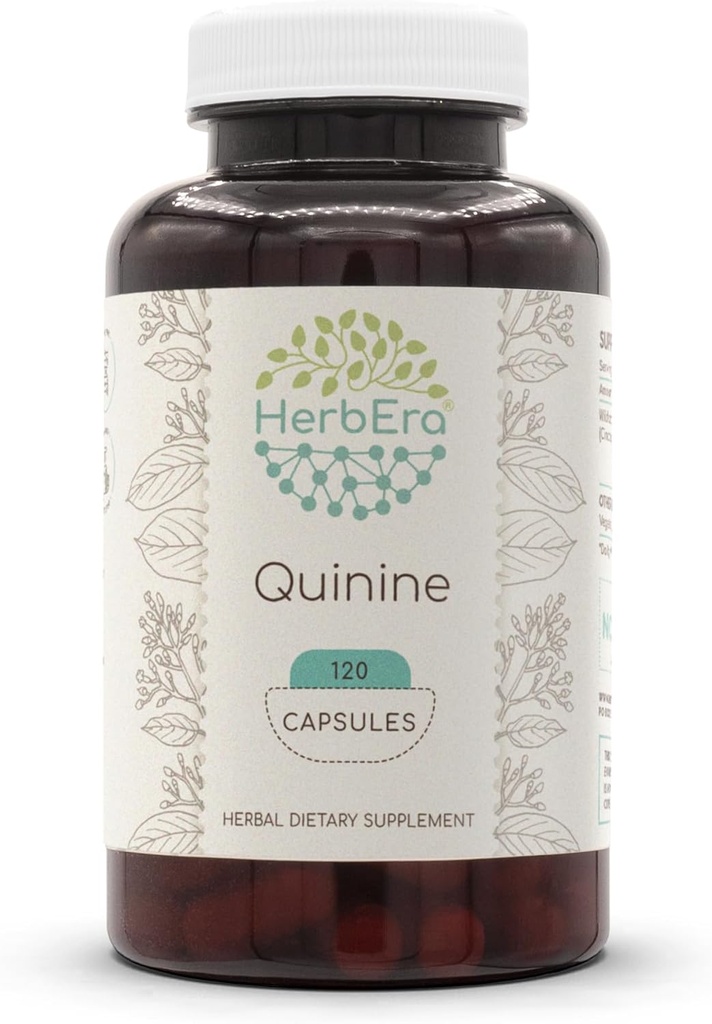 HerbEra Quinine 120 cápsulas, 1000 mg, Quinina silvestre (Cinchona officinalis) Barco seco (120 cápsulas)