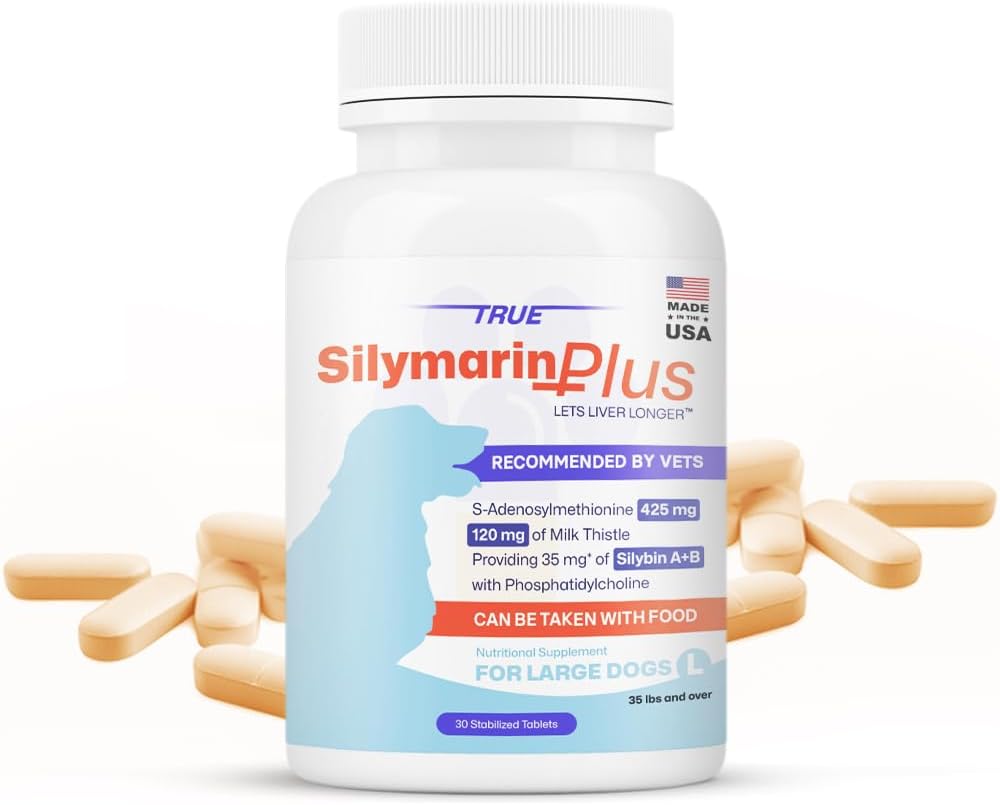 Liver Support &amp; Health Supplement for Large Dogs – (Milk Thistle Dogs) Silymarin " Silybin Formula, (Same), S-Adenosylmethionine, 30 Tablets for Liver Detox " Support for Dogs