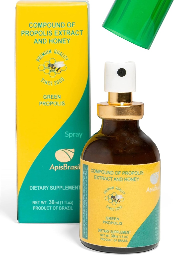 Brasiilia Green Bee Propolis Spray (30 ml) - Natural Immune Support - Hare Throat Relief - Premium Quality - Pack of 1