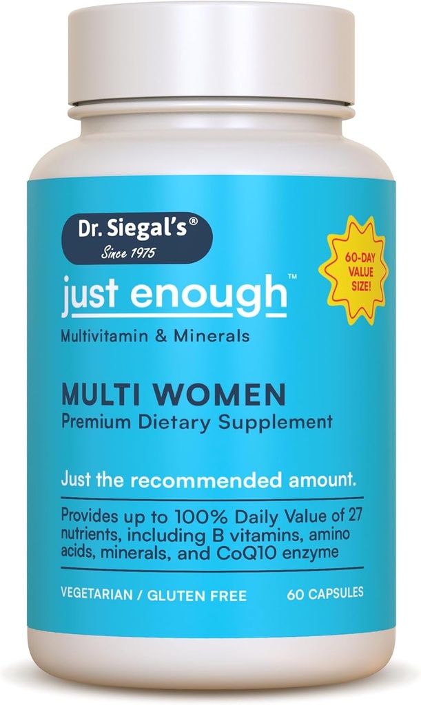 Dr. Siegal's Just Enough Multivitamines for Women - 60 Capsules - 60 Servis Women's Health Supplements - Vegetarian Multivitamin for Women - Womens Multivitamins - Women's Daily Multivitamin