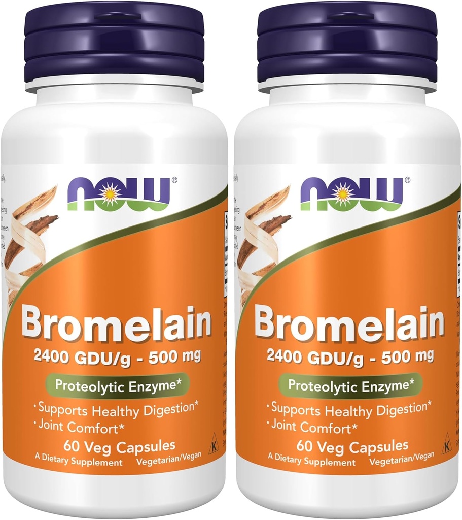 NOW 补充剂,Bromelain(天然蛋白酶) 2,400 GDU/g-500 mg,天然蛋白酶*,60 Veg Capsules (Pack of 2)