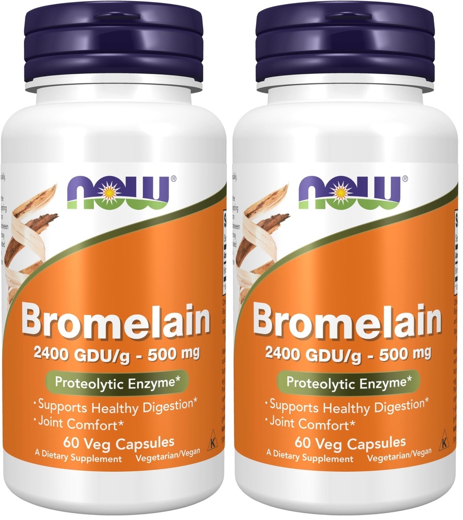 NOW Foods Supplements, Bromelain (Natural Proteolytic Enzyme) 2,400 GDU/g - 500 mg, Natural Proteolytic Enzyme*, 60 Veg Capsules (Pack of 2)