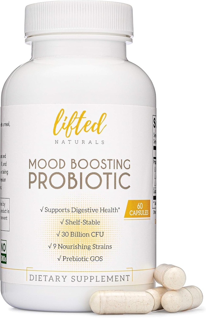 Natura heziak Probiotikoak 30 mila milioi CFU - Mood Support Supplement, Prebiotikoak eta Probiotikoak emakumeentzat eta gizonentzat, Acidophilus Lactobacillus Probiotic, Shelf Stable & Non-GMO, 60 kapsulak