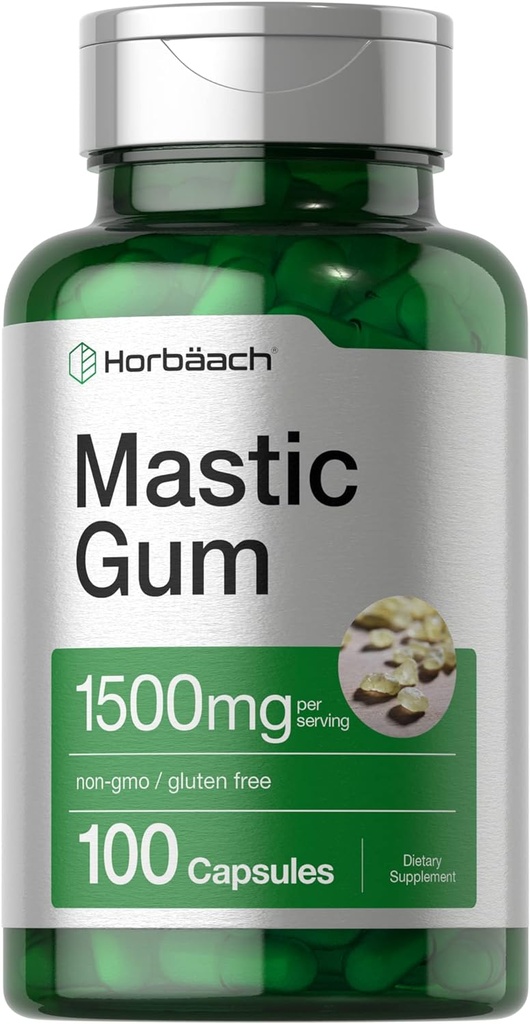 Horbäach Mastic Gum | 1500mg | 100 kapslit | Mitte-GMO & Gluteenivaba toidulisand