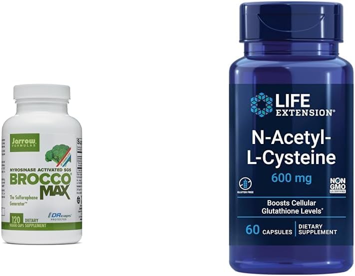Jarrow BrociMax với Sulforane cho sức khỏe gan, 120 ca sĩ bị chậm phát hành Capsules & Life mở rộng N-Actyl-L-Cysteine (NAC), miễn dịch, hô hấp, sức khỏe gan