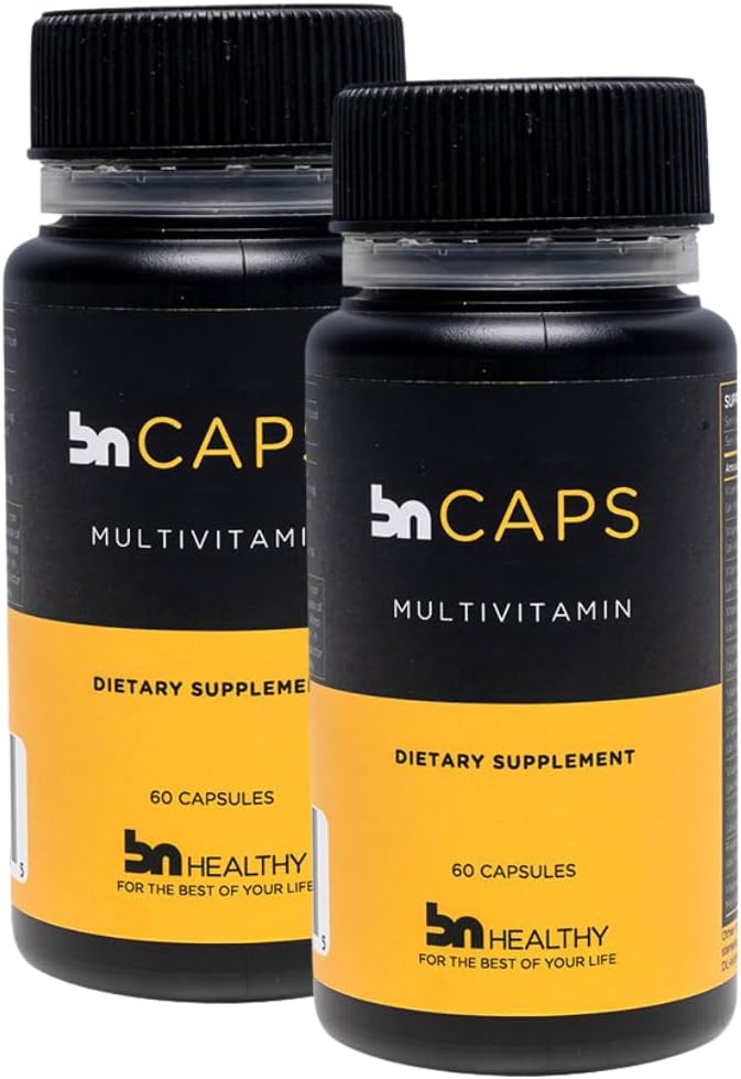BN Caps - Multivitamin kapsula, 22 Nutrients esentzialekin: A, B-6, B-12, C, D3, E, K, Biotin, Iron & Zinc bitaminak, 120 kapsulak, 120 eguneko hornidura (2 paketea)