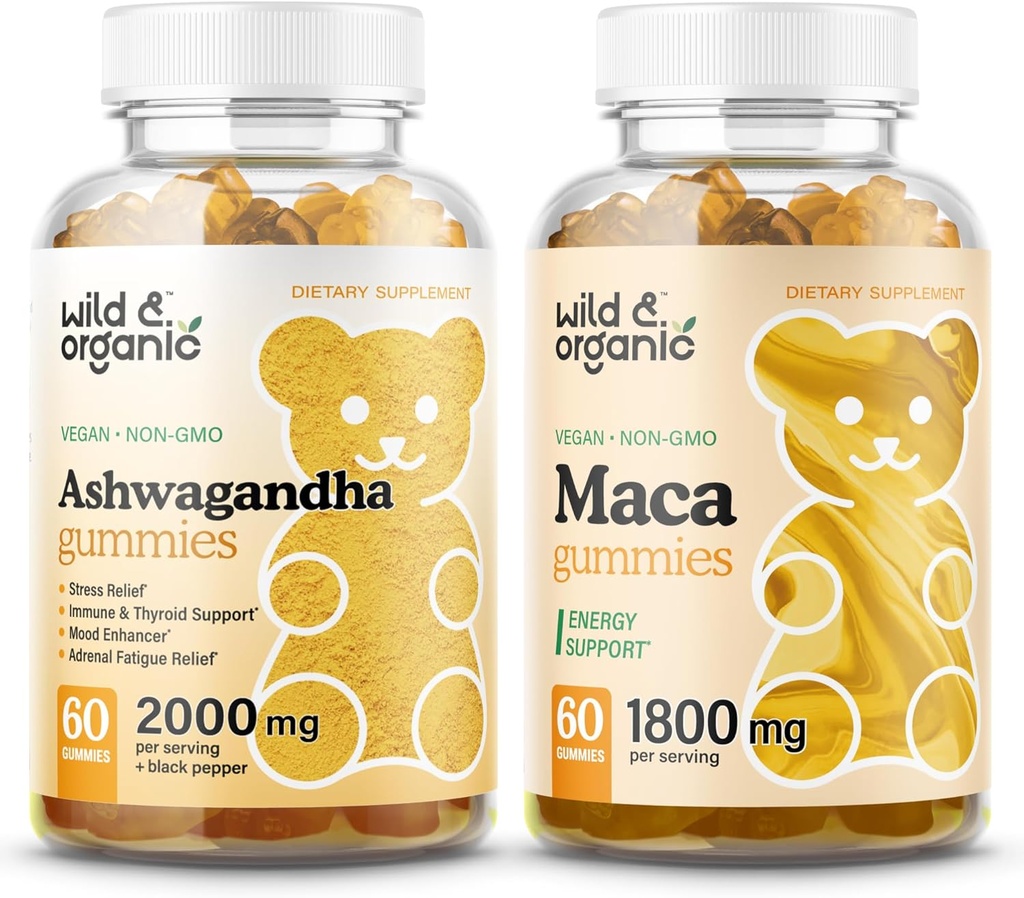 Wild " Organic Ashwagandha Gummies " Maca Root Gummies 60 count