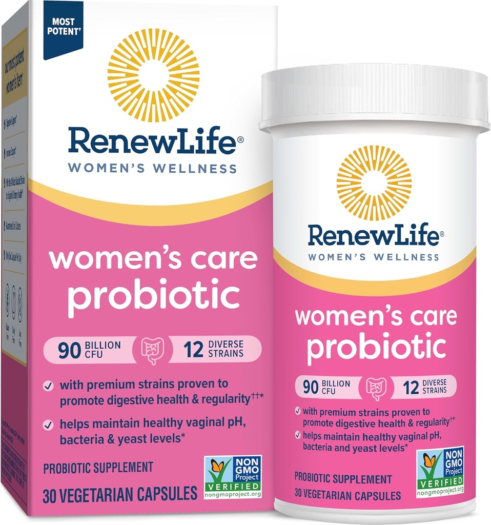 Renovar a vida Capsulas Probióticas das mulleres, apoia o equilibrio de pH para as mulleres, Vaginal, Urinaria, Digestiva e Inmune Saúde, L. Rhamnosus GG, Dairy, Soy e Gluten-Free, 90 Billion CFU - 30 Ct