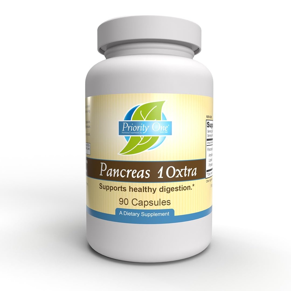 Priority One Vitamins Pancreas 10xtra 90 Capsules - Pancreatic enzymes amylase, lipase, and protease Naturally Support Healthy Digestion.*