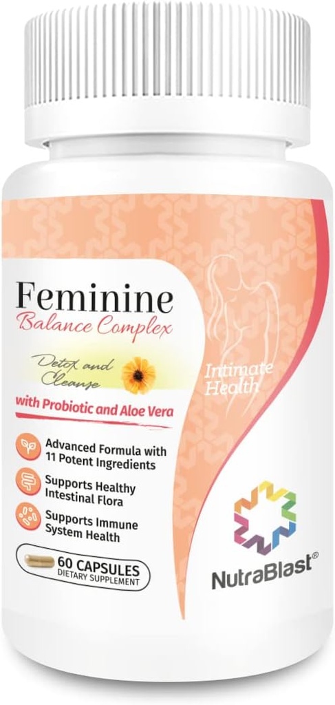 NutraBlast Feminine Balance Complex (60 capsule) | Vaginal Detox & Cleanse Probiotics | Supports Healthy Intestinal Flora & Immune Function | Formula avanzata con 11 Tutti gli ingredienti naturali