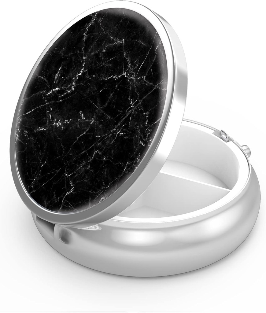 Pill Box 3 Commissage Small Pill Case, Portable for Pocket or Purse Pill Organizer Pill Container Holder to Hold Vitamins, Medication, Fish Oil and Supplements (Black Marble)