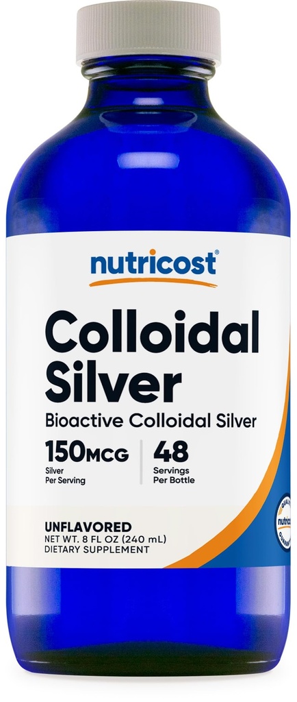Nutricost Colloidal Silver 8oz - Cobalt Blue Glass Bottles, Bio-Active Colloidal Silver