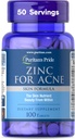 Puritan's Pride Zinc for Acne Skin Formula with Vitamins C, B-6, A, e E para homes e mulleres, Suplemento dietético para a pel clara, sistema inmunitario, división celular e apoio ao crecemento, 100 tabletas