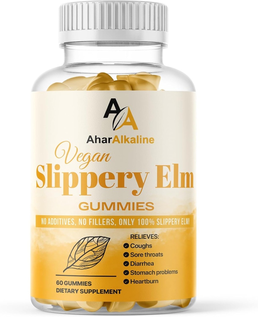 Slippery Elm Gummies, supplément pour les gorges et la digestion douloureuses, aromatisé aux fruits, 60 comtes (paquet de 1)