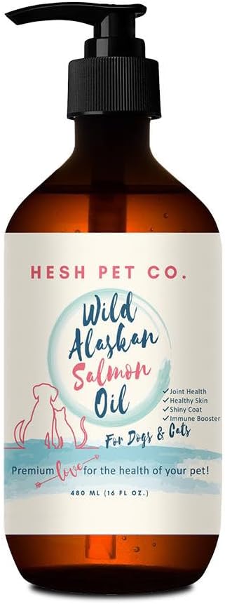 Petroli Premium Wilum Alaskan Salmon per a Dogs i Cats 16oz Skin i Coat Natural menjar suplementari per a Pets, petroli de peix, Omega 3, EPA + DHA Fatty Acids per a la funció de paritària, Imune i Cor de salut!