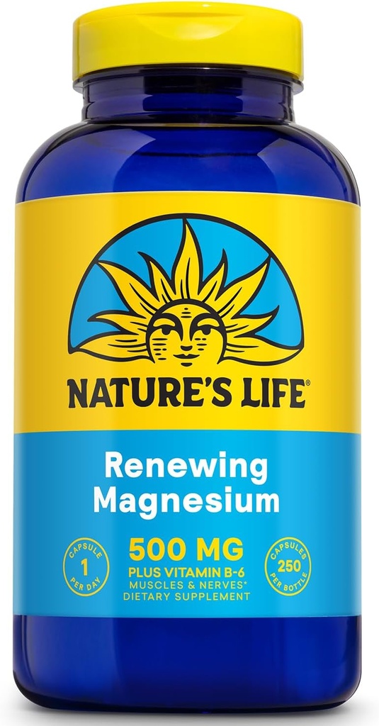 Natures Life Renewing Magnesium 500 mg - Citrate, Malate, Oxide Plus Vitamine B-6 - Spieren en zenuwen Ondersteuning - Lab geverifieerd (250 porties, 250 VegCaps)