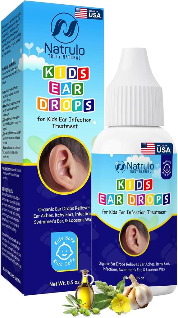 Natrulo Natural Ear Drops for Kids Ear Ear Introduction – 有机儿童 Ear Ear Oil Drops Relieves Ear Aches, Itchy Ears, Introductions, Swimer's Ear, & Loosens Wax – 儿童安全,美国制造