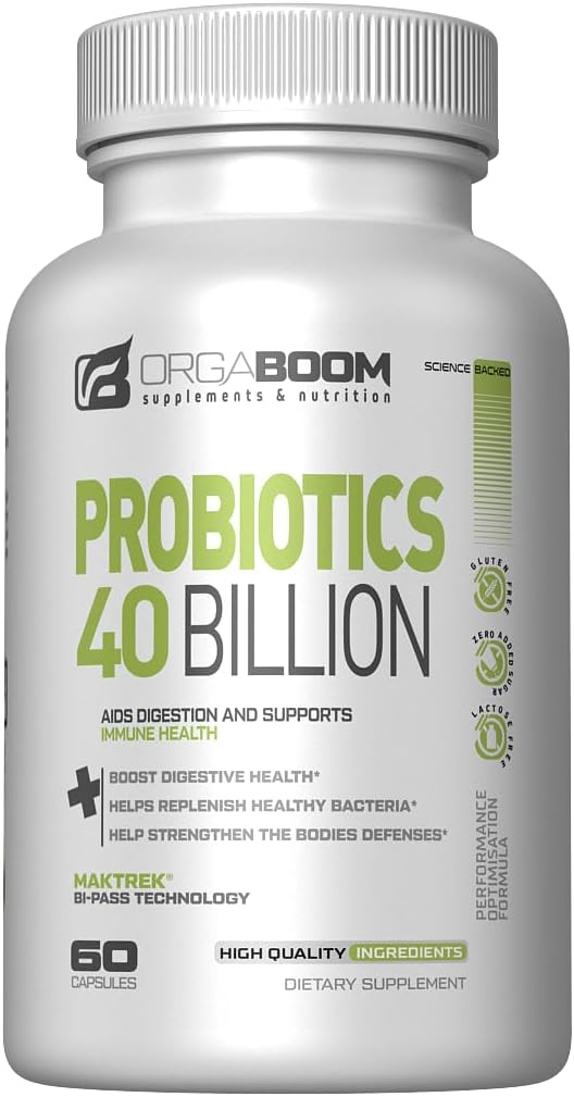 Probiotic 40 milliárd CFU 4 Strains + Prebiotikus - Támogatja Digestive Health & Immunity - Segít a székrekedés, hasmenés, puffadás - gluténmentes, non-GMO - Készült az USA - 60 kapszula