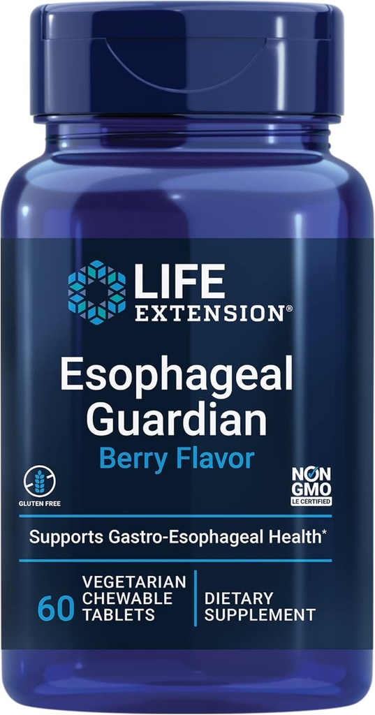 Life Extension Esophageal Guardian, alginsyre, Kalium Bicarbonat, få Long- Lasting Relief fra gastrisk Distress, Vegetar, Non- GMO, Gluten- Free, 60 Vegetariske tyggetabletter