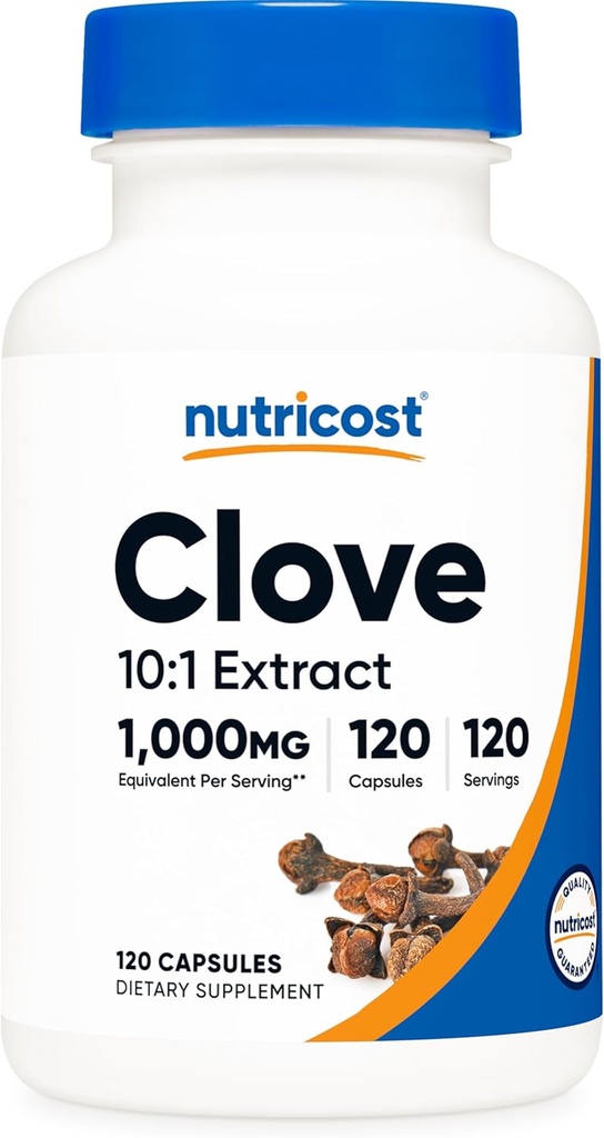 Nutricost Clove 10: 1 Ekstrak 1000mg Equivalen Per Serving, 120 Capsules - Vegan, GMO Bebas, Gluten Bebas
