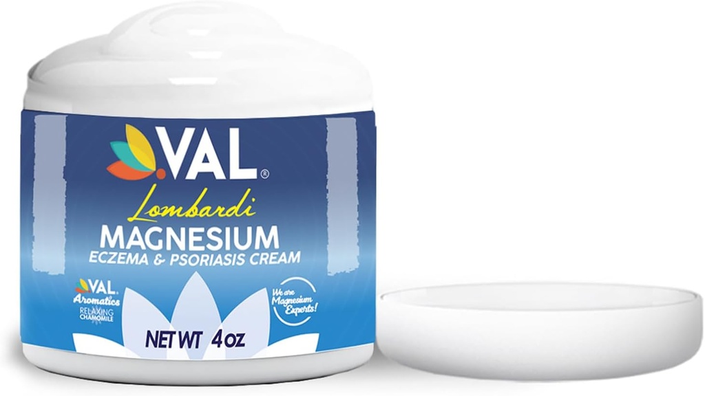 VAL Magnesium Cream för Eczema & Psoriasis | Natural Moisturizer med Zechstein Magnesium, Oatmeal, Aloe, Chamomile, Vitamin E - Fast Itch Relief | 4oz