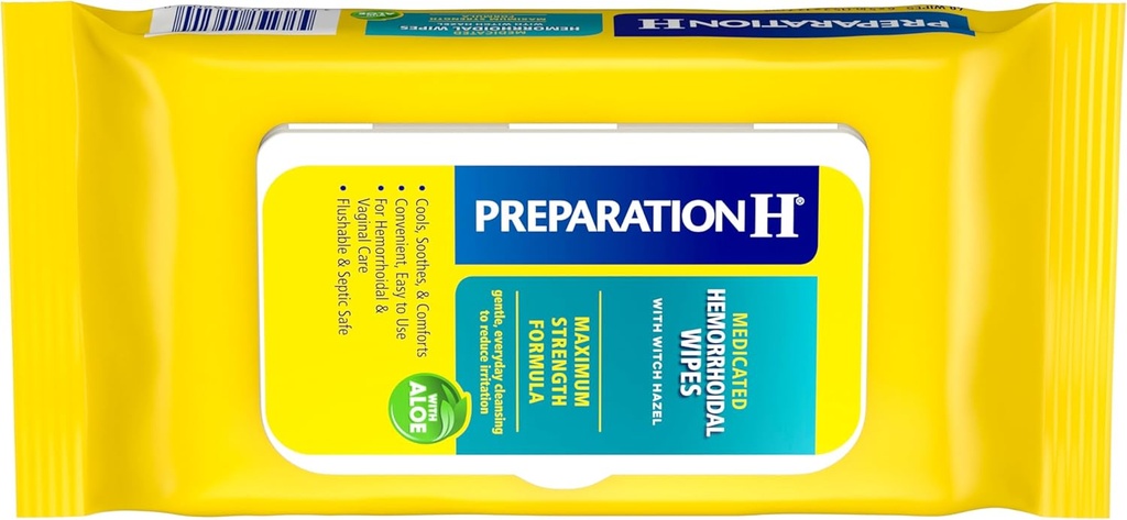 Preparazione H Wipes emorroidi fluidi con lunetta per l'irritazione della pelle - 48 conte