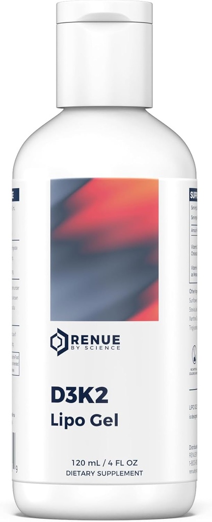 Renue by Science Vitamiin D3 K2 Gel | Kõrge tugevusega Liposomaalne D3 K2 täiendus | 120 ml D-vitamiini K2 geel - 2500 IU D3-vitamiini & 200mcg K2-vitamiini ühe serveerimise kohta | Mitte-GMO & allergeenivaba | Valmistatud USA-s
