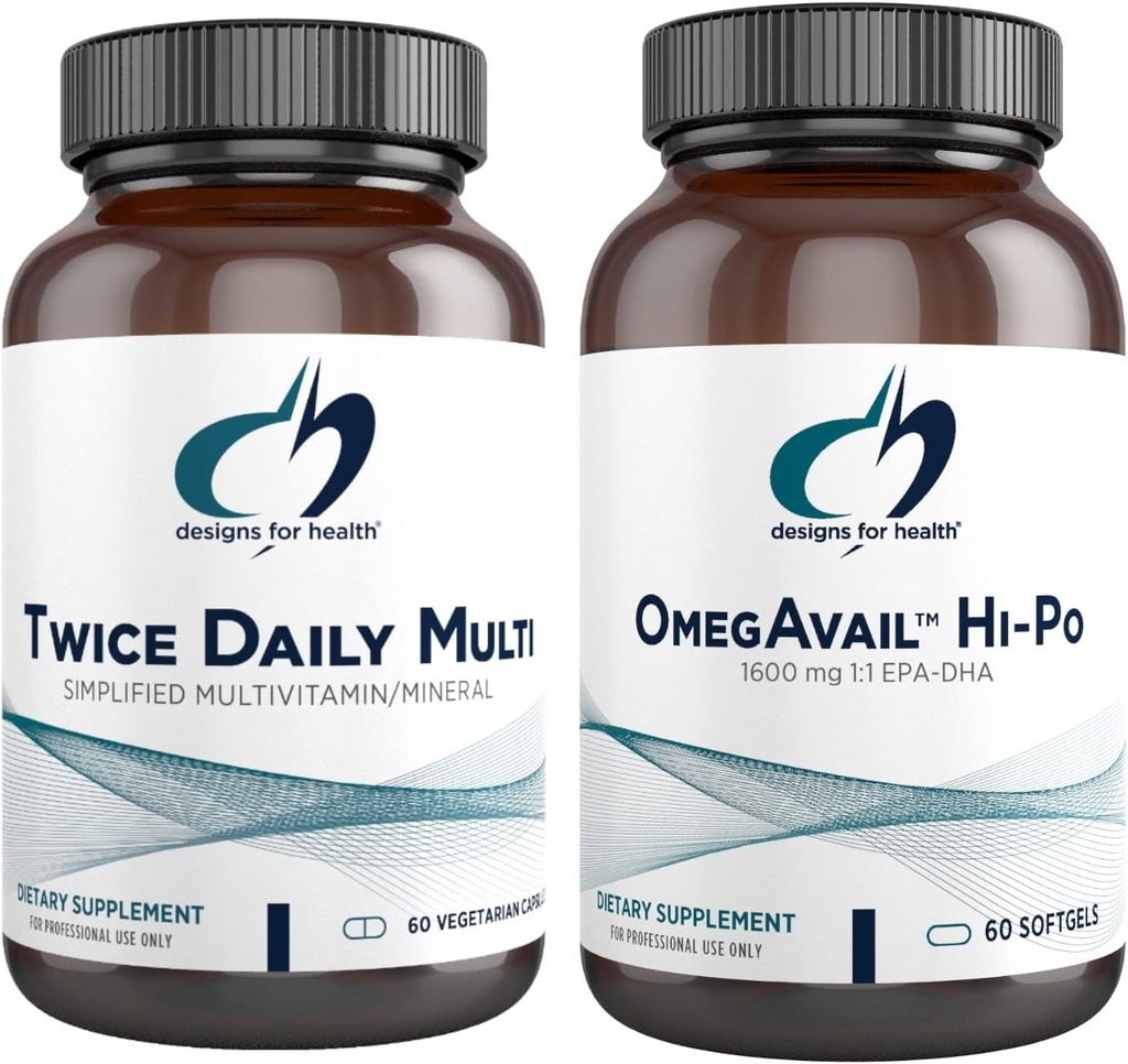 עיצובים עבור שמן דגים בריאות + Multivitamin Bundle - OmegAvail Hi-Po (60 Softgels) EPA DHA TG אומגה 3 עם פעמיים דיילי (60 קפסולות) Premium Multivitamin/Mineral עם ויטמין B Active B פעיל