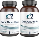 Designs for Health Fish Oil + Multivitamin Bundle - OmegAvail Hi-Po (60 Softgels) EPA DHA TG Omega-3 con Twice Daily Multi (60 cápsulas) Premium Multivitamínico / Medio con Vitaminas B activas