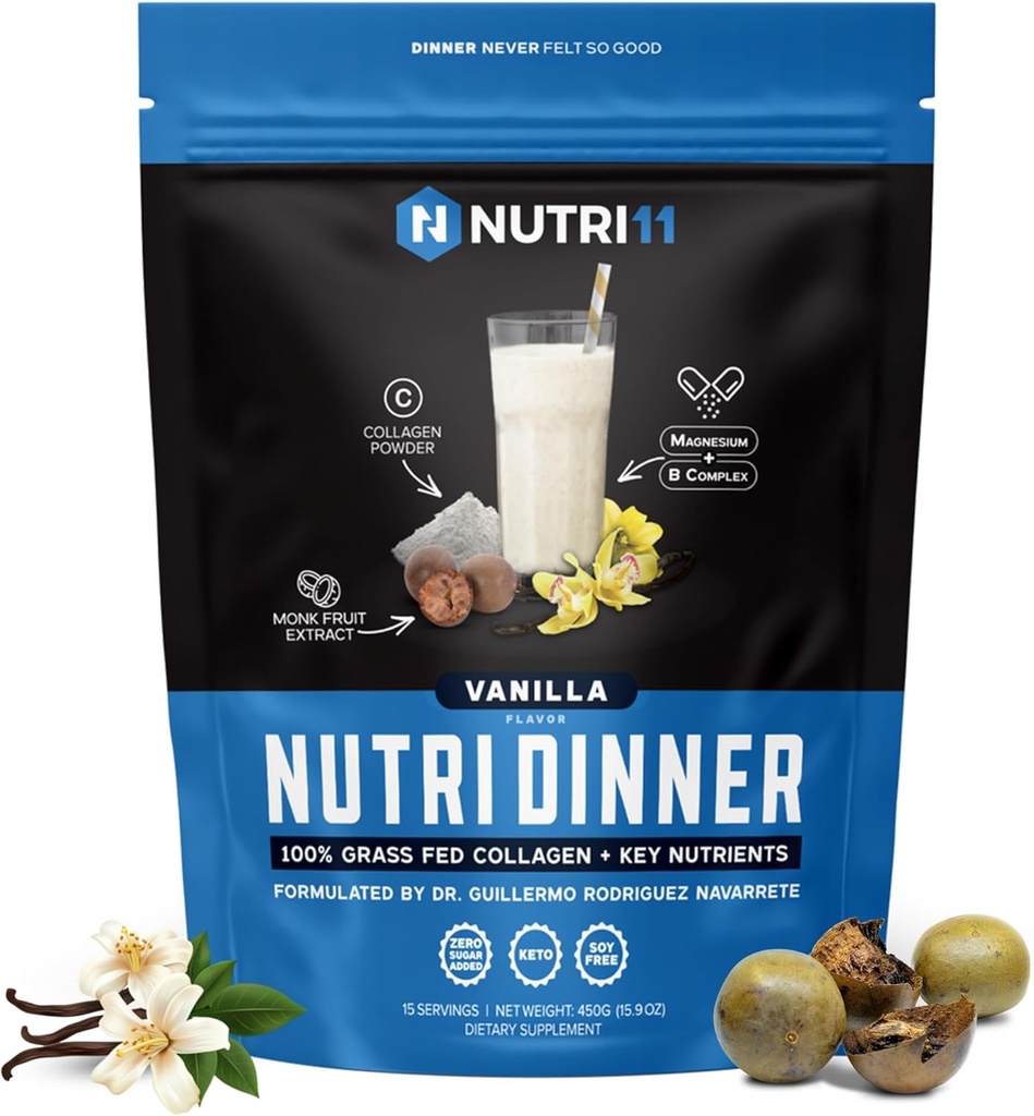 NutriDinner by Nutrillermo | Grass-Fed kollageeni valgu pulber | kollageen magneesium B-vitamiinidega | kollageenilisand une ja taastumise jaoks (14,9, Vanilla)