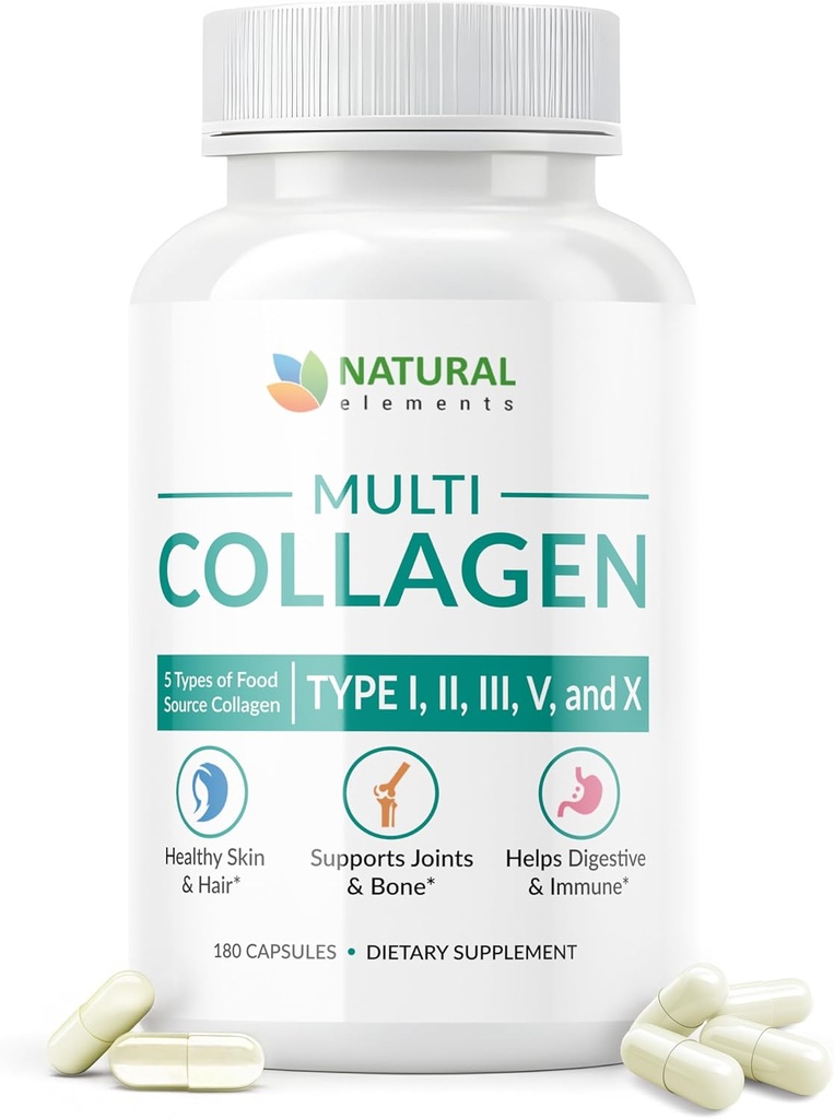 Multi Collagen 180 Protein Capsules - tyyppi I, II, III, V, X Collagen Pillerit - Omistusoikeus Blend of Eggshell, Chicken, Wild Fish & Grass-Fed Beef Collagen Peptides - 2025mg per serv