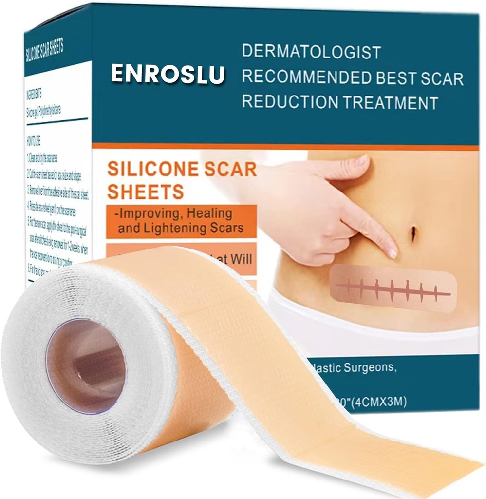 Mise à niveau des feuilles de cicatrices de silicone (1.6" x 120"- 3 mètres), rubans de cicatrices de silicone de qualité médicale, bandes de suppression de cicatrices pour l'acné, les cicatrices de brûlure C-section et les cicatrices de chirurgie kéloïde Feuilles de traitement