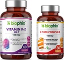 biophix Vitamin K2 MK-7-100 mcg 60 - Free Vitamin C-1000 30 Tablets - Supports Strong Bones Immune Health