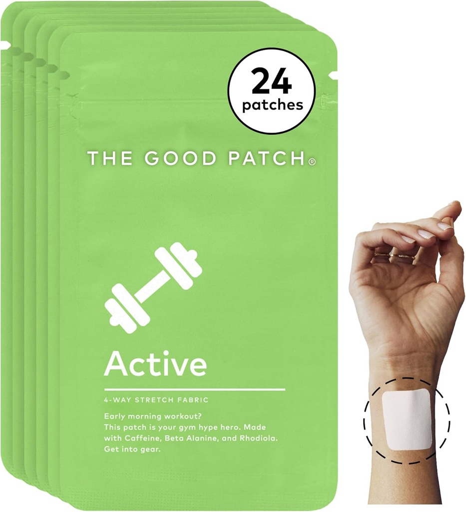 The Good Patch Active Patch, Energy Support, Natural Patch with Caffeine, Beta Alanine, Rhodiola, Plant Powered Wearable Wellness, Sustained Release (24 Total Patches)